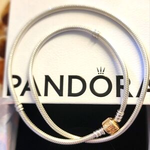 Pandora silver moment necklace with 14k gold clasp